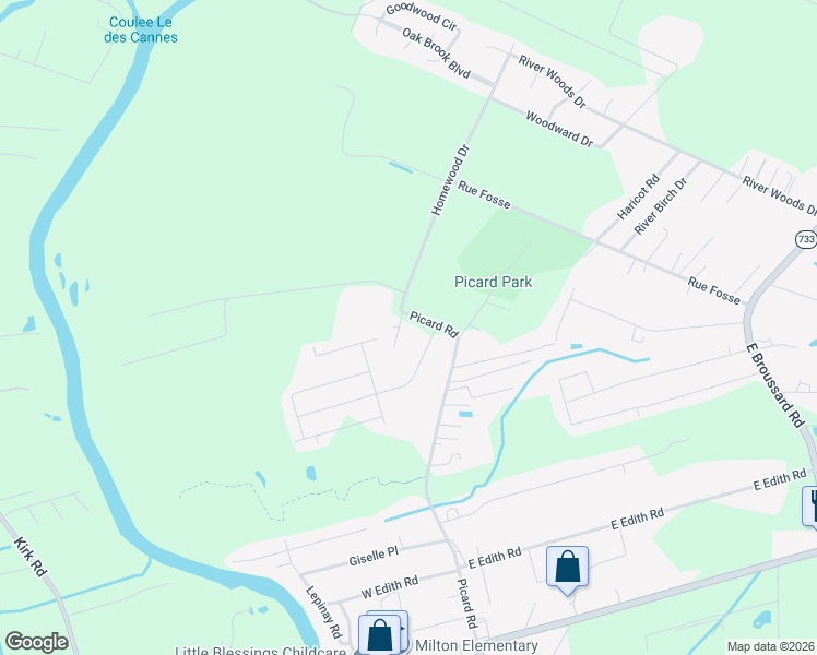 map of restaurants, bars, coffee shops, grocery stores, and more near 905 Picard Road in Lafayette