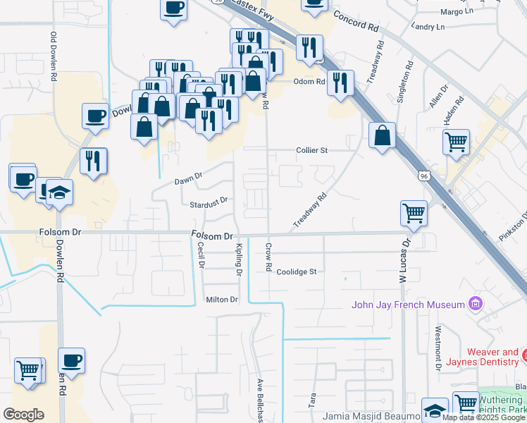 map of restaurants, bars, coffee shops, grocery stores, and more near 4810 Folsom Drive in Beaumont