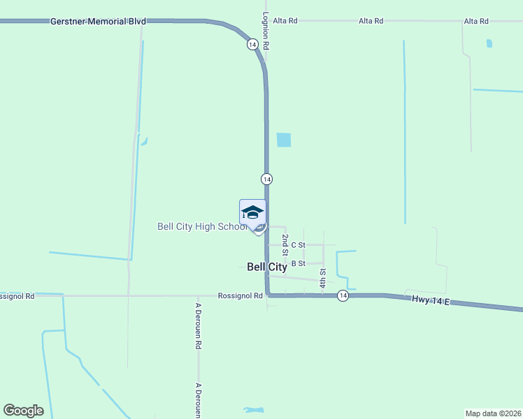 map of restaurants, bars, coffee shops, grocery stores, and more near 7147 Louisiana 14 in Bell City