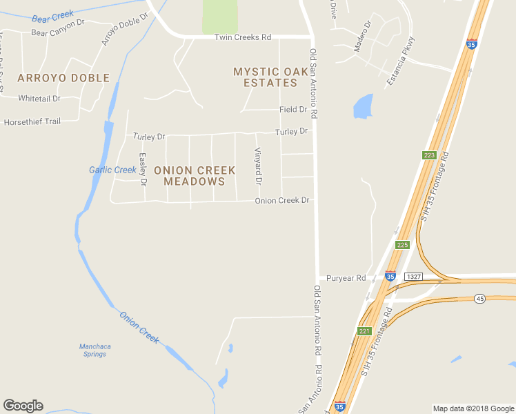 map of restaurants, bars, coffee shops, grocery stores, and more near 13440 Onion Creek Drive in Manchaca