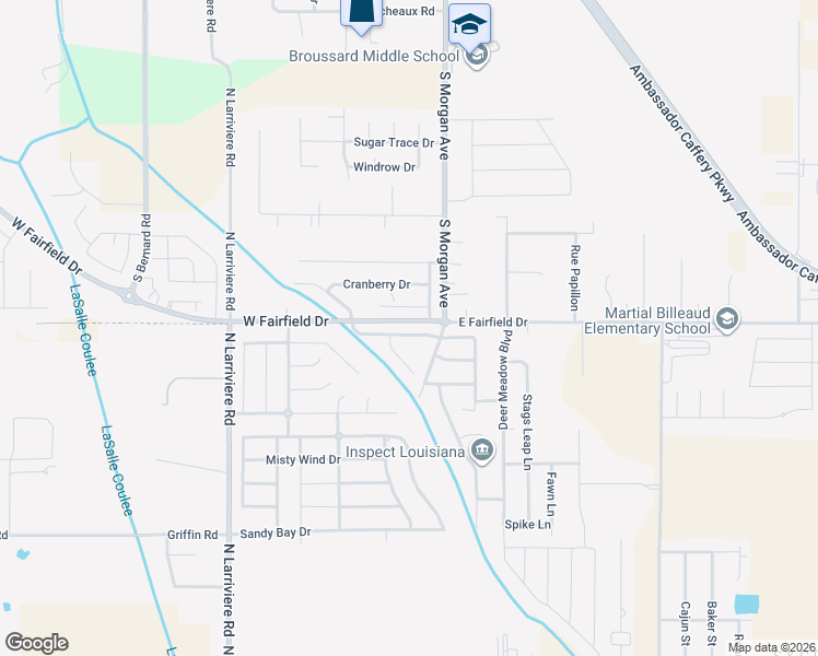 map of restaurants, bars, coffee shops, grocery stores, and more near 104 Copeland Drive in Broussard