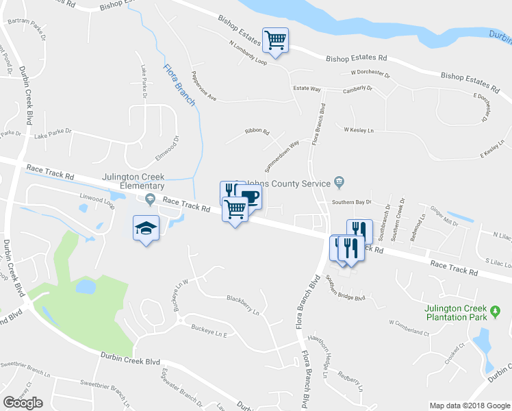 map of restaurants, bars, coffee shops, grocery stores, and more near 1916 Starboard Way in Saint Johns