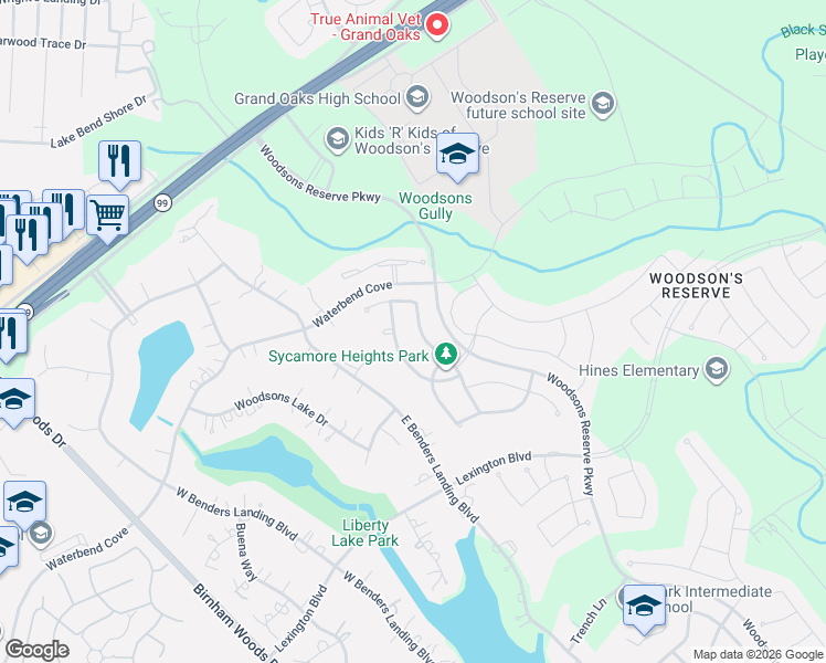map of restaurants, bars, coffee shops, grocery stores, and more near 4084 Northern Spruce in Spring