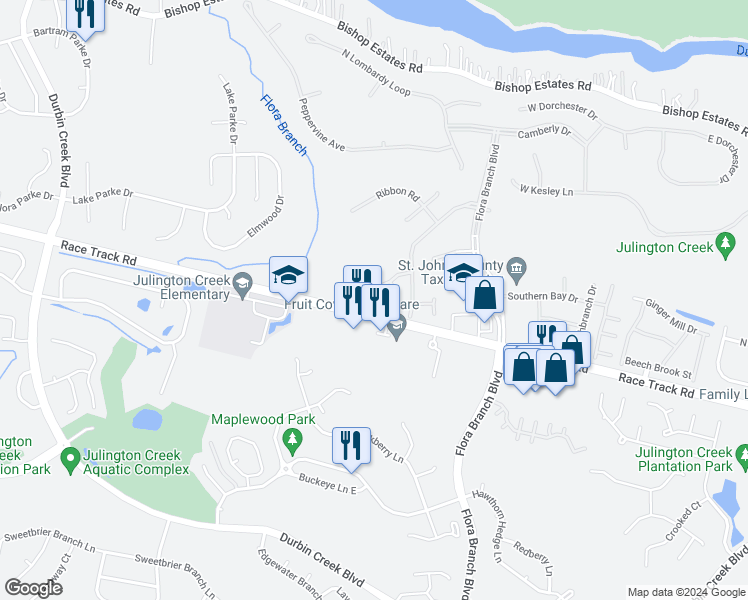 map of restaurants, bars, coffee shops, grocery stores, and more near 2012 Sailview Road in Jacksonville