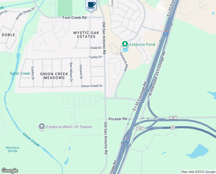 map of restaurants, bars, coffee shops, grocery stores, and more near 12901-12905 Old San Antonio Road in Manchaca