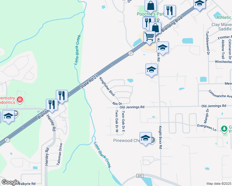 map of restaurants, bars, coffee shops, grocery stores, and more near 3253 Merganzer Trail in Orange Park