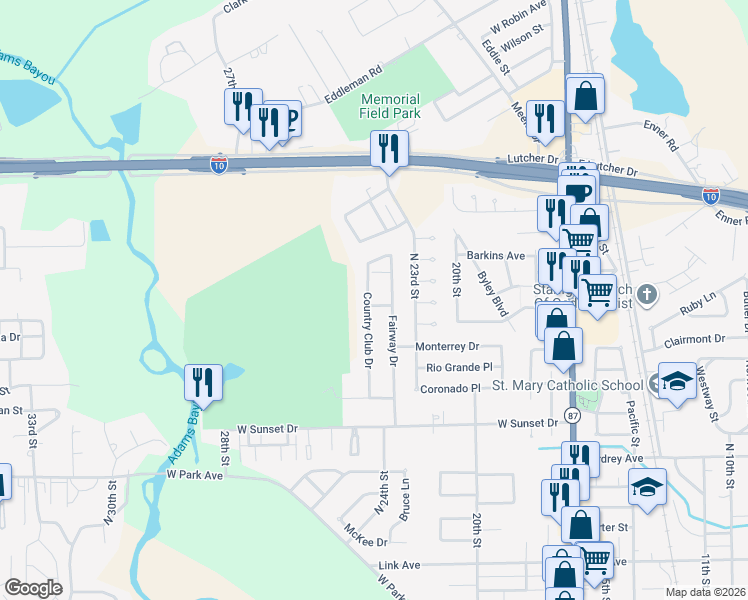 map of restaurants, bars, coffee shops, grocery stores, and more near 2806 Country Club Drive in Orange