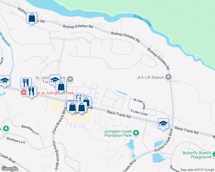 map of restaurants, bars, coffee shops, grocery stores, and more near 714 Ginger Mill Drive in Jacksonville