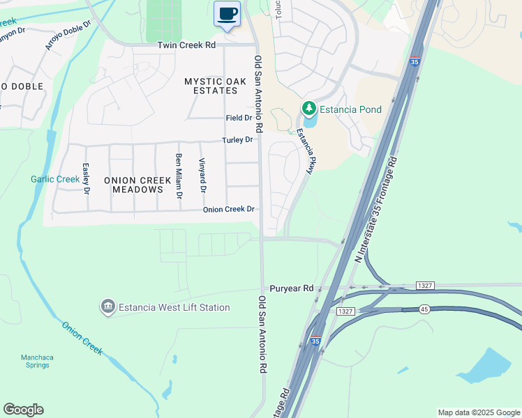 map of restaurants, bars, coffee shops, grocery stores, and more near 13000 Old San Antonio Road in Manchaca