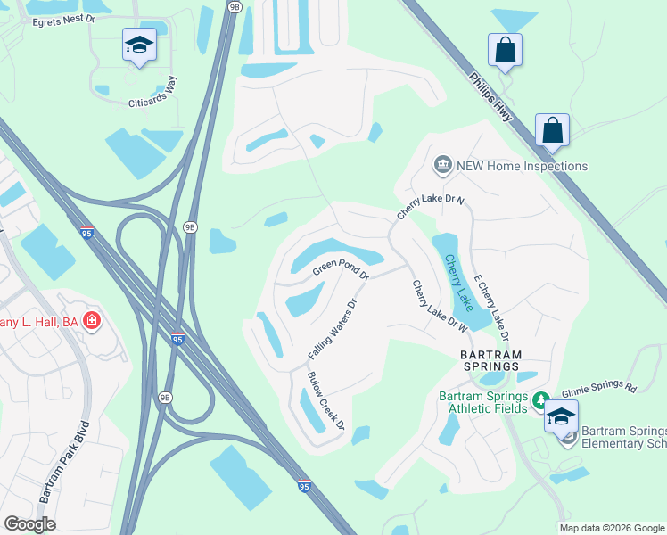 map of restaurants, bars, coffee shops, grocery stores, and more near 6011 Green Pond Drive in Jacksonville