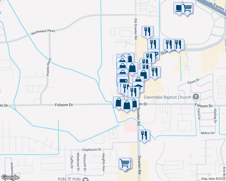 map of restaurants, bars, coffee shops, grocery stores, and more near 6110 Folsom Drive in Beaumont