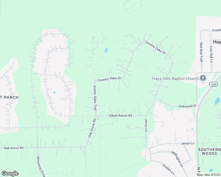 map of restaurants, bars, coffee shops, grocery stores, and more near 69 Country Oaks Drive in Buda