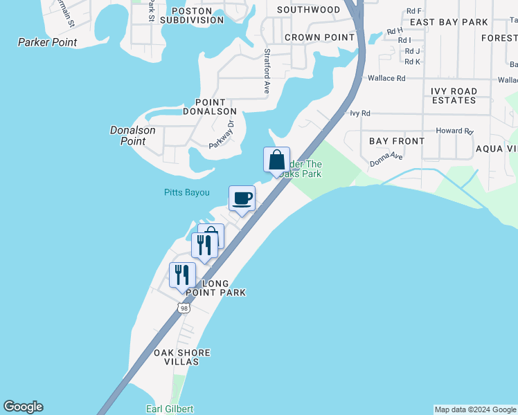 map of restaurants, bars, coffee shops, grocery stores, and more near 6002 Tyndall Parkway in Panama City