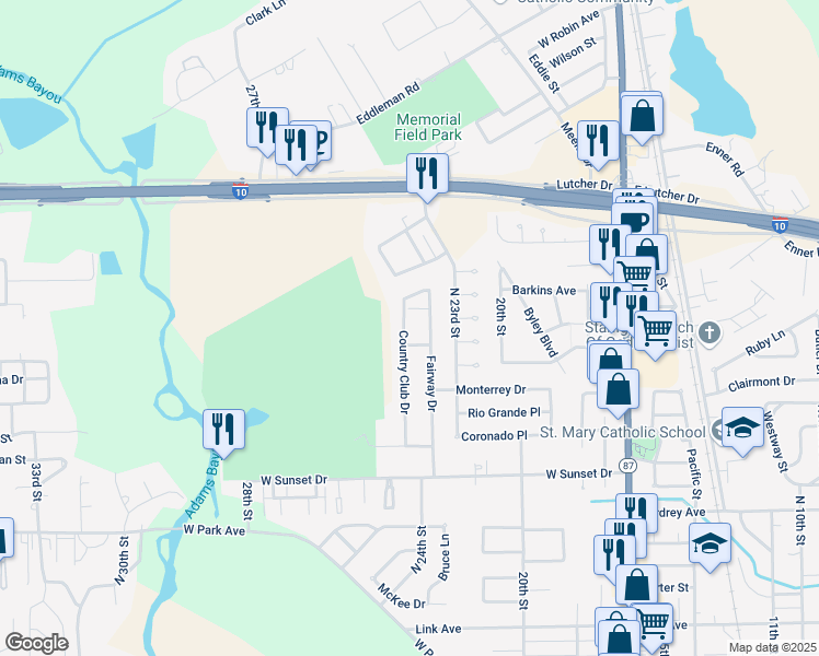 map of restaurants, bars, coffee shops, grocery stores, and more near 2806 Country Club Drive in Orange