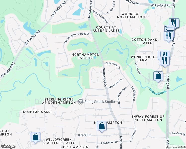 map of restaurants, bars, coffee shops, grocery stores, and more near 24618 West Kingscrest Circle in Spring