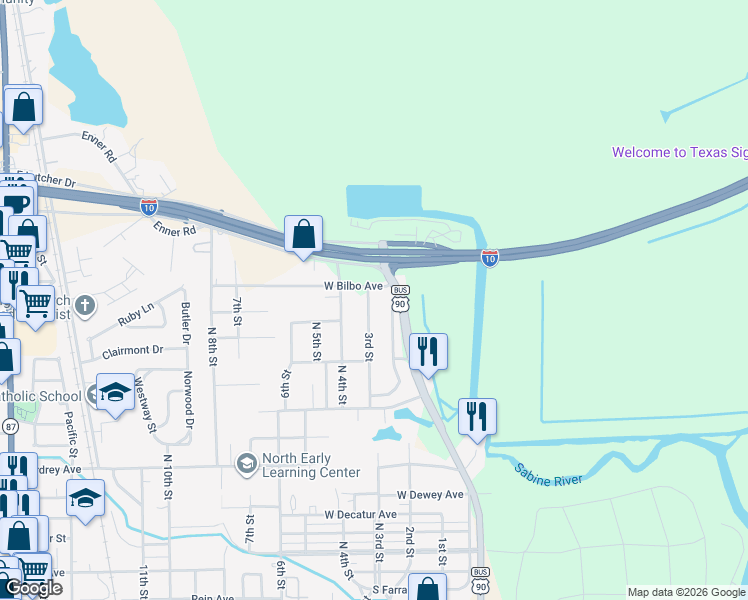 map of restaurants, bars, coffee shops, grocery stores, and more near 2510 3rd St in Orange