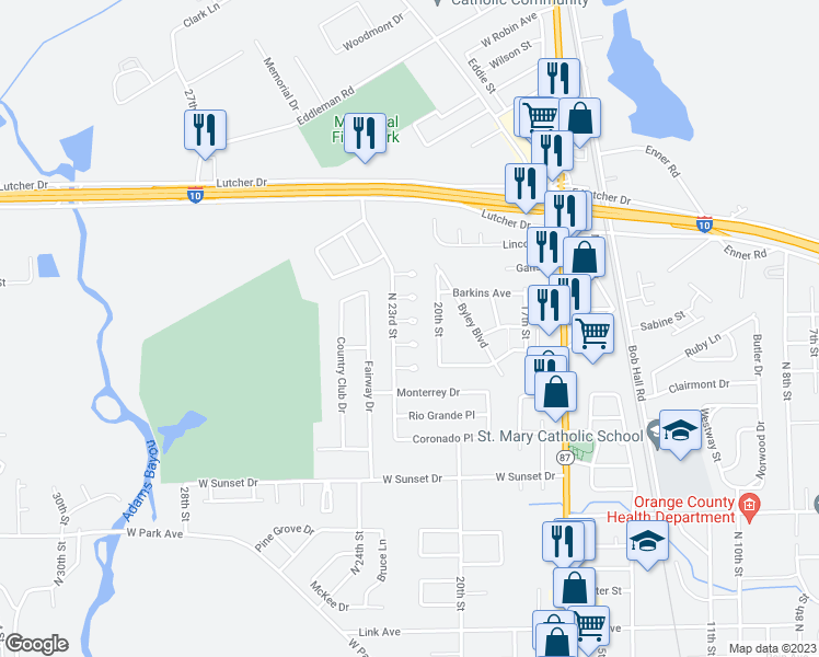 map of restaurants, bars, coffee shops, grocery stores, and more near 2317 Godwin Circle in Orange