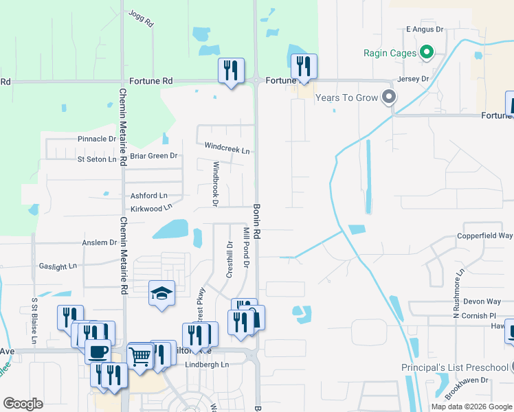 map of restaurants, bars, coffee shops, grocery stores, and more near 2255 Bonin Road in Youngsville