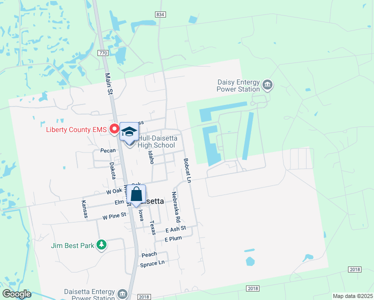 map of restaurants, bars, coffee shops, grocery stores, and more near 305 Bobcat Ln in Daisetta