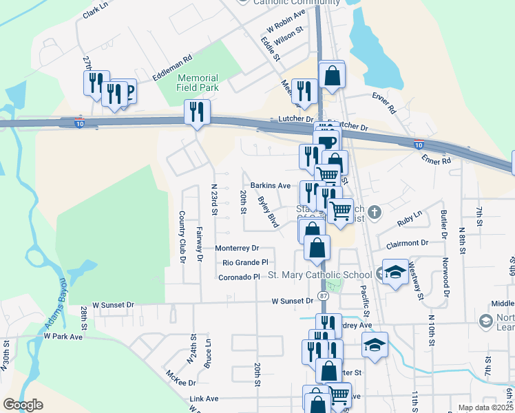 map of restaurants, bars, coffee shops, grocery stores, and more near 2973 Byley Boulevard in Orange