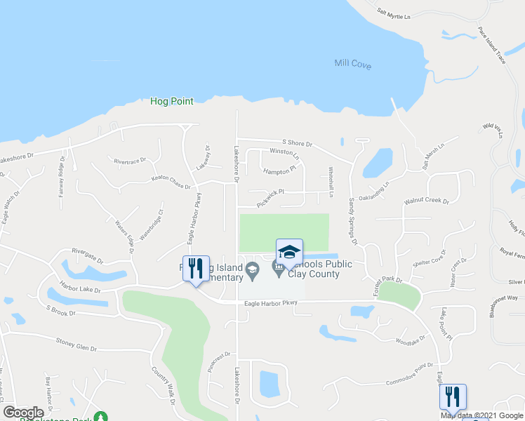 map of restaurants, bars, coffee shops, grocery stores, and more near 1767 Pickwick Place in Orange Park