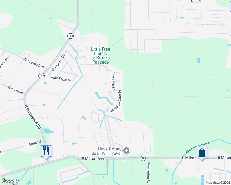 map of restaurants, bars, coffee shops, grocery stores, and more near 204 Sleepy Brook Road in Lafayette