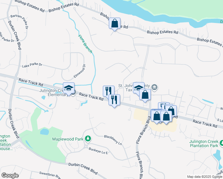 map of restaurants, bars, coffee shops, grocery stores, and more near 1832 Rear Admiral Lane in Jacksonville