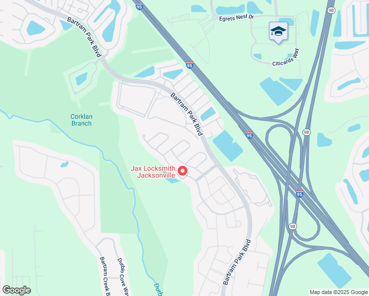 map of restaurants, bars, coffee shops, grocery stores, and more near 7117 Mirabelle Drive in Jacksonville