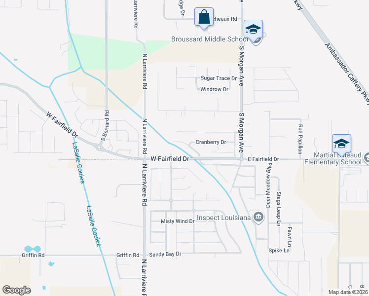 map of restaurants, bars, coffee shops, grocery stores, and more near 107 Waterberry Drive in Broussard