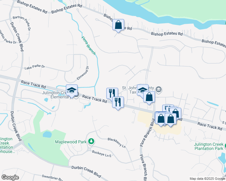 map of restaurants, bars, coffee shops, grocery stores, and more near 1832 Rear Admiral Lane in Jacksonville