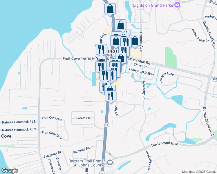 map of restaurants, bars, coffee shops, grocery stores, and more near 500 Florida 13 in Fruit Cove