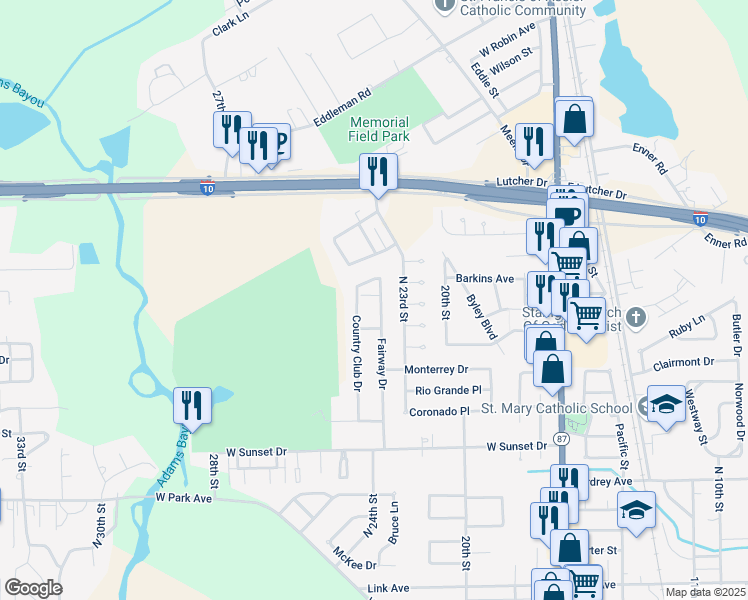 map of restaurants, bars, coffee shops, grocery stores, and more near 2806 Country Club Drive in Orange