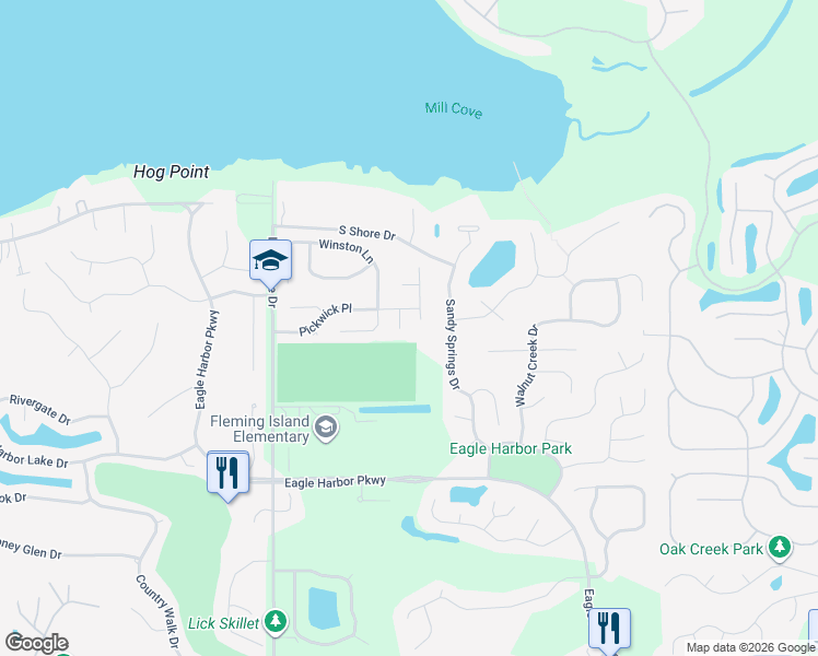 map of restaurants, bars, coffee shops, grocery stores, and more near 1542 Whitehall Lane in Fleming Island