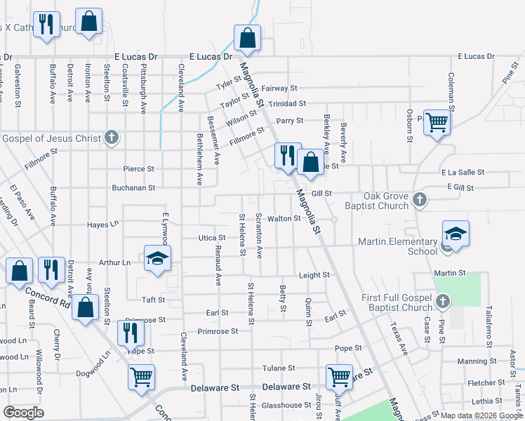 map of restaurants, bars, coffee shops, grocery stores, and more near 3895 Scranton Street in Beaumont