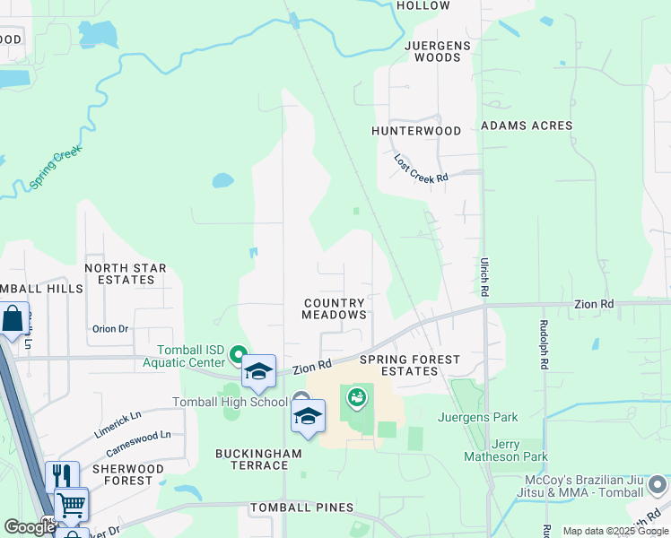 map of restaurants, bars, coffee shops, grocery stores, and more near 13606 Country Pine Court in Tomball