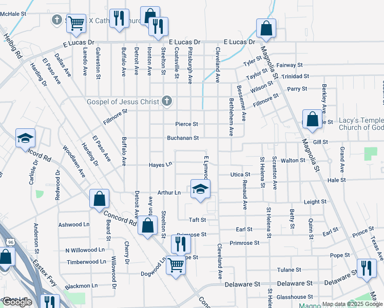 map of restaurants, bars, coffee shops, grocery stores, and more near 2395 North Lynwood Drive in Beaumont