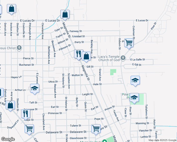 map of restaurants, bars, coffee shops, grocery stores, and more near 3710 Magnolia St in Beaumont
