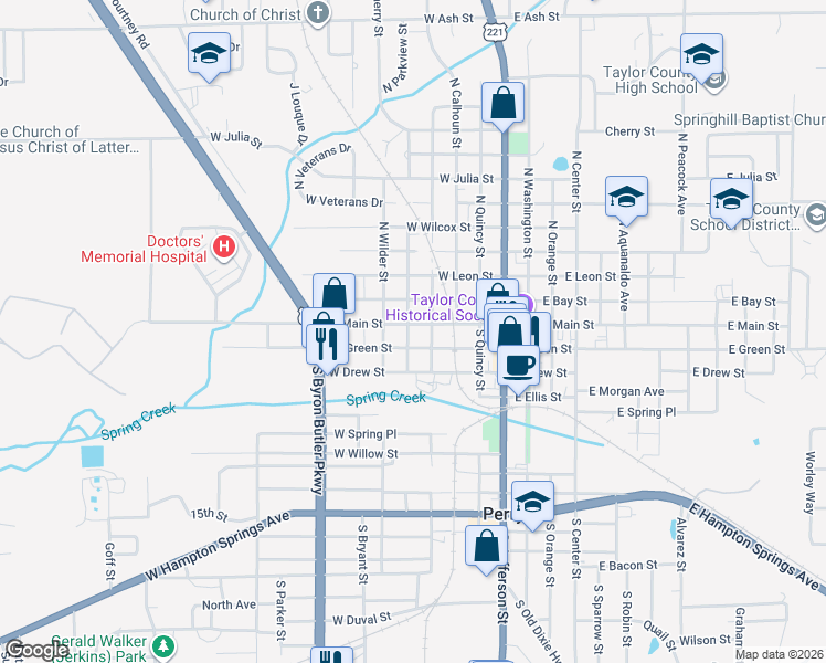 map of restaurants, bars, coffee shops, grocery stores, and more near 503 West Green Street in Perry
