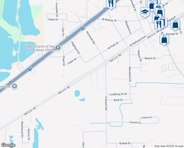 map of restaurants, bars, coffee shops, grocery stores, and more near 840 Old U.S. 90 in Vidor