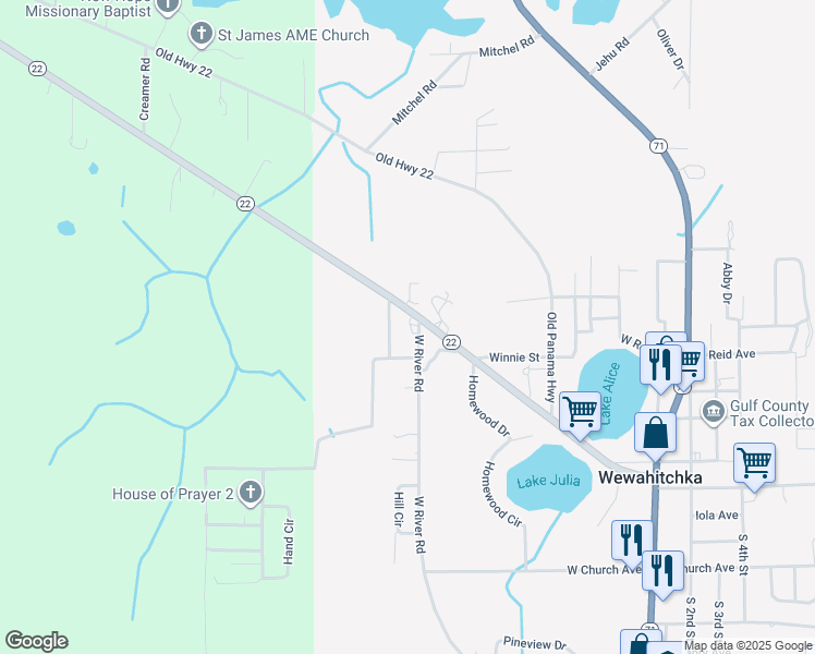 map of restaurants, bars, coffee shops, grocery stores, and more near 812 Florida 22 in Wewahitchka