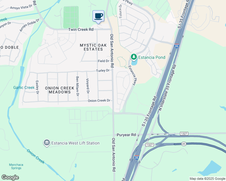 map of restaurants, bars, coffee shops, grocery stores, and more near 12901 Old San Antonio Road in Manchaca