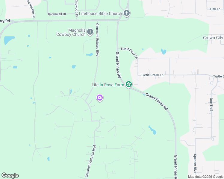 map of restaurants, bars, coffee shops, grocery stores, and more near Grand Pines Road in Magnolia