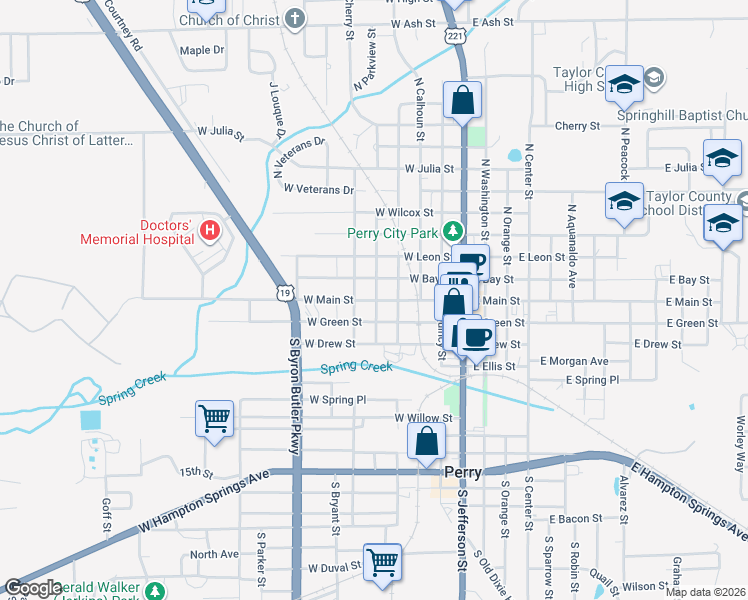 map of restaurants, bars, coffee shops, grocery stores, and more near 515 West Main Street in Perry