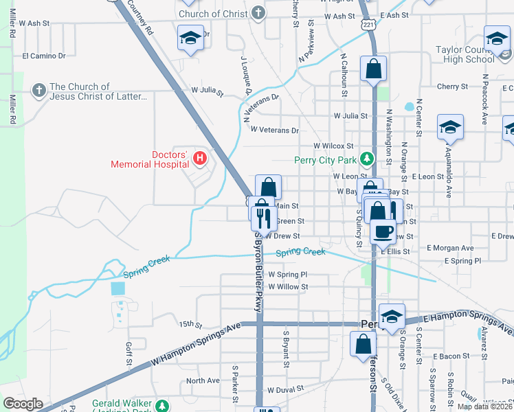 map of restaurants, bars, coffee shops, grocery stores, and more near 815 West Bay Street in Perry