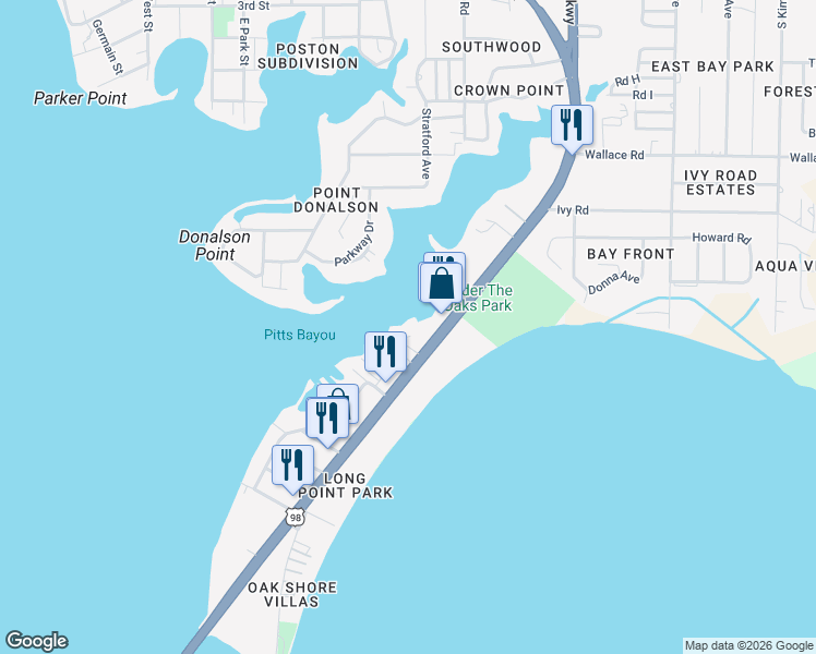 map of restaurants, bars, coffee shops, grocery stores, and more near 5116 Blue Harbor Drive in Panama City