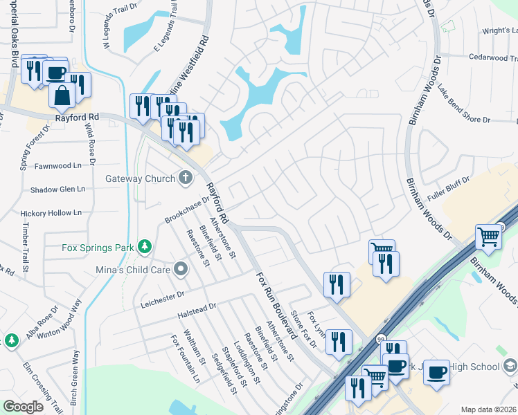 map of restaurants, bars, coffee shops, grocery stores, and more near 29510 Legends Branch Lane in Spring
