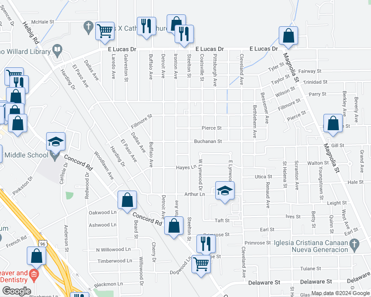 map of restaurants, bars, coffee shops, grocery stores, and more near 4165 Steelton Avenue in Beaumont