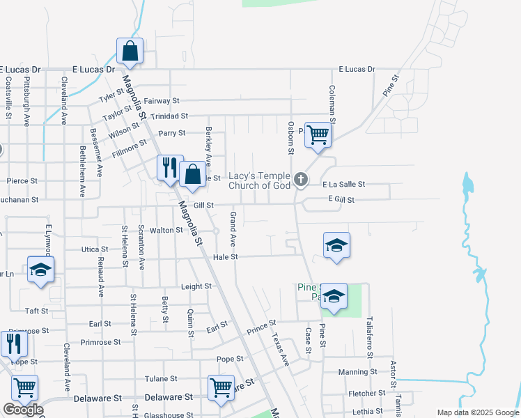 map of restaurants, bars, coffee shops, grocery stores, and more near 4010 Willie Mae Street in Beaumont