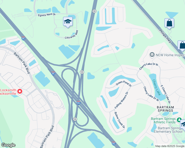 map of restaurants, bars, coffee shops, grocery stores, and more near 5780 Brush Hollow Road in Jacksonville