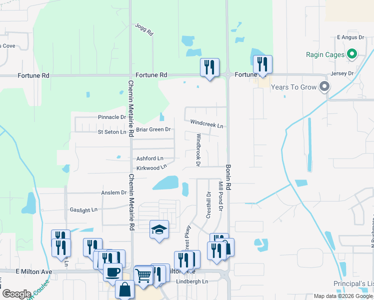 map of restaurants, bars, coffee shops, grocery stores, and more near 108 Windfern Drive in Youngsville